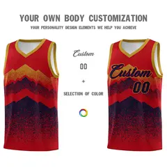 Red Navy Mountain Fade Gradient Fashion Basketball Jersey 3