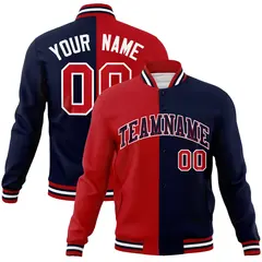 Red Navy-Navy Two Tone Split Varsity Full-Snap Letterman Jacket 1