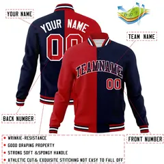 Red Navy-Navy Two Tone Split Varsity Full-Snap Letterman Jacket 4