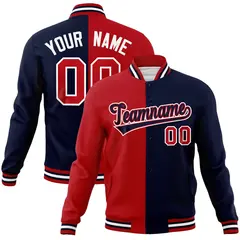 Red Navy-Navy Two Tone Split Varsity Full-Snap Letterman Jacket