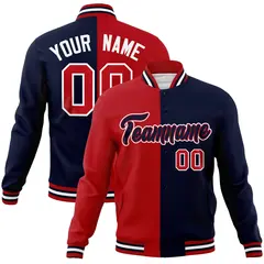 Red Navy-Navy Two Tone Split Varsity Full-Snap Letterman Jacket 1
