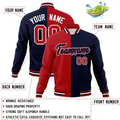 Red Navy-Navy Two Tone Split Varsity Full-Snap Letterman Jacket 4