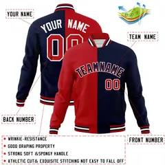 Red Navy-Navy Two Tone Split Varsity Full-Snap Letterman Jacket 4