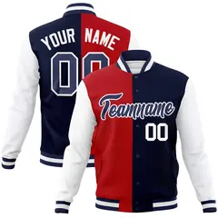 Red Navy-Navy Two Tone Split Varsity Full-Snap Letterman Jacket 1