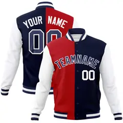 Red Navy-Navy Two Tone Split Varsity Full-Snap Letterman Jacket 1