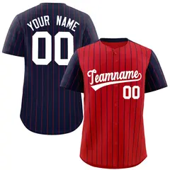 Red Navy Pinstripe Raglan Sleeves Baseball Jersey 1