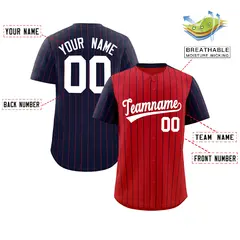 Red Navy Pinstripe Raglan Sleeves Baseball Jersey 2