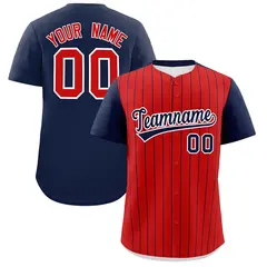 Red Navy Pinstripe Two-Tone Authentic Baseball Jersey 1