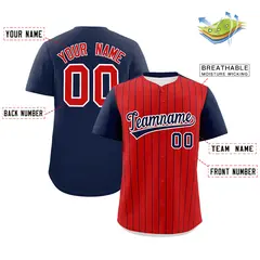 Red Navy Pinstripe Two-Tone Authentic Baseball Jersey 2