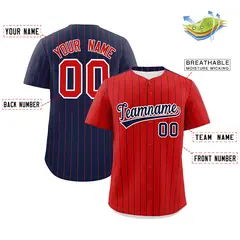 Red Navy Pinstripe Two-Tone Authentic Baseball Jersey 2