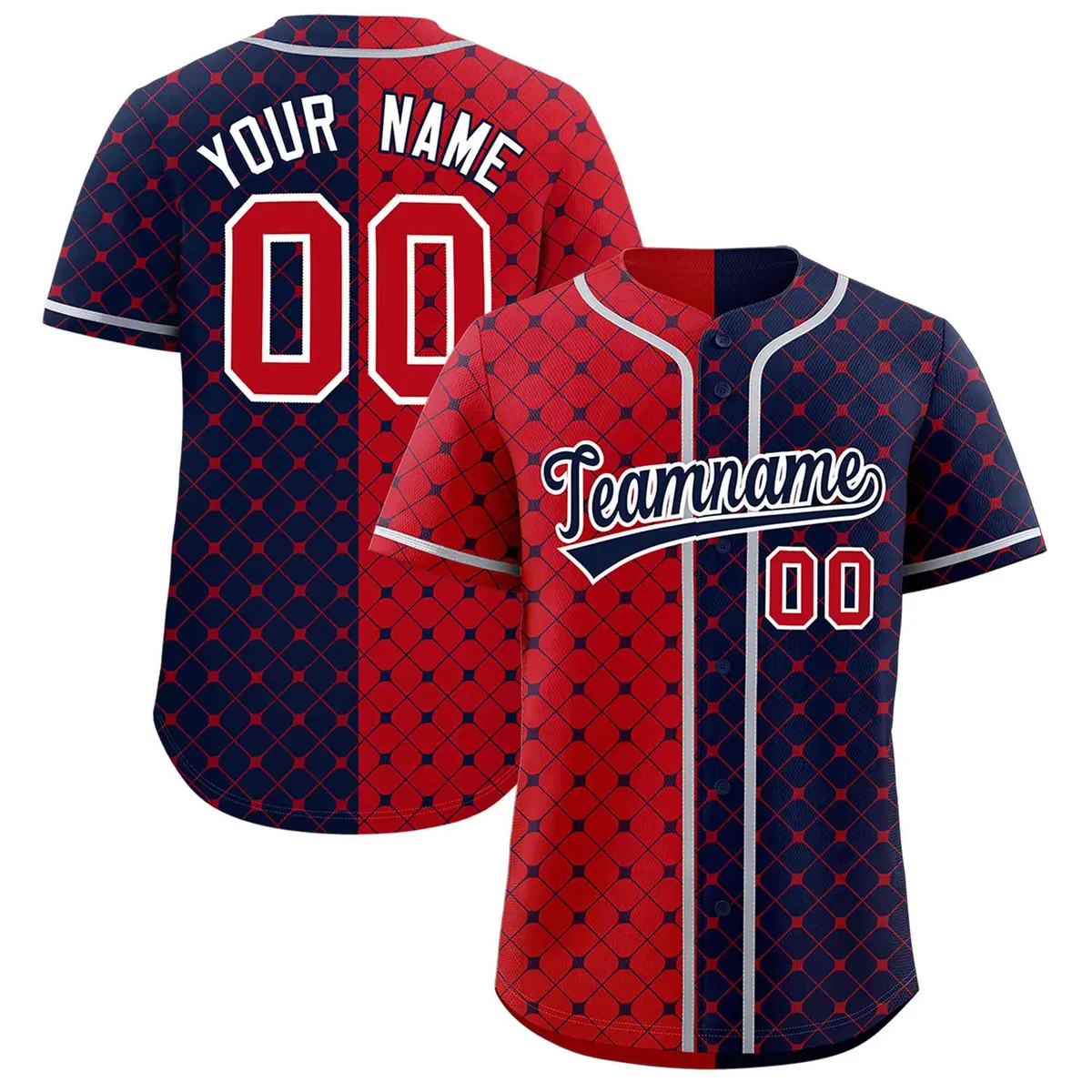 Red Navy Plaid Split Authentic Baseball Jersey