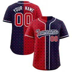 Red Navy Plaid Split Authentic Baseball Jersey