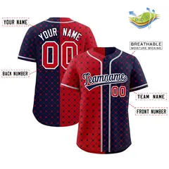 Red Navy Plaid Split Authentic Baseball Jersey 2