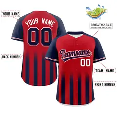 Red Navy Raglan Gradient Thick Stripe Baseball Jersey 2