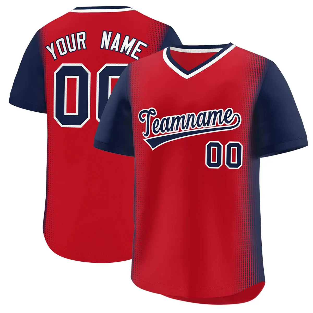 Red Navy Raglan Pullover Baseball Jersey