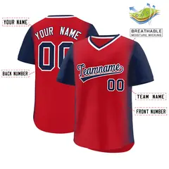 Red Navy Raglan Pullover Baseball Jersey 2