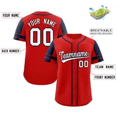 Red Navy Raglan Sleeve Authentic Baseball Jersey 2