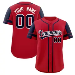 Red Navy Raglan Sleeve Authentic Baseball Jersey 1