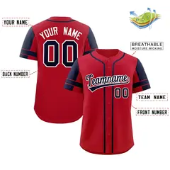 Red Navy Raglan Sleeve Authentic Baseball Jersey 2
