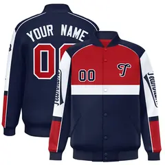 Red Navy Raglan Sleeve Varsity Letterman Jacket 1