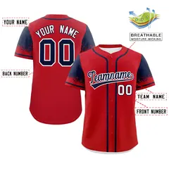 Red Navy Raglan Sleeves Authentic Baseball Jersey 2