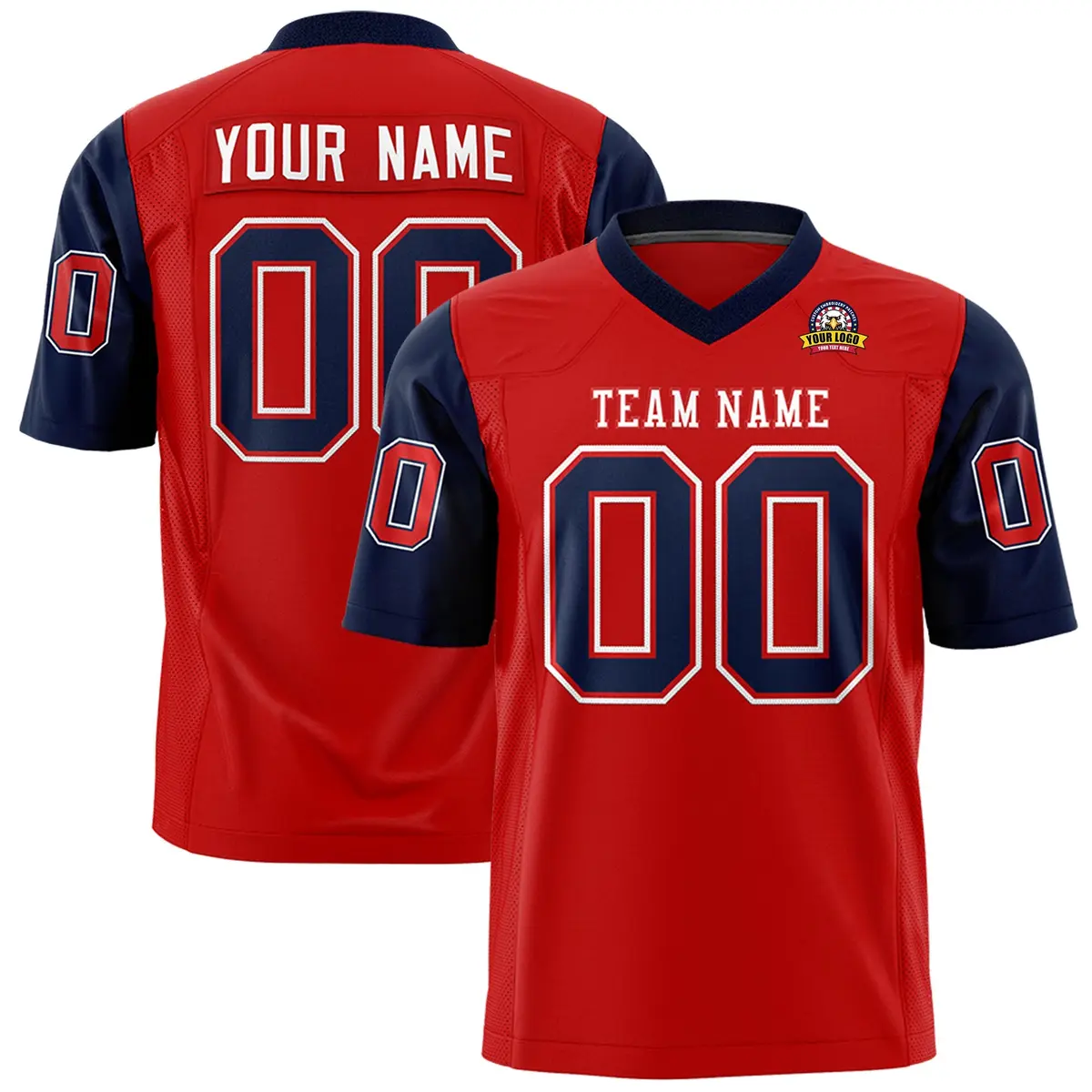 Red Navy Raglan Sleeves Authentic Football Jersey