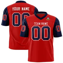 Red Navy Raglan Sleeves Authentic Football Jersey