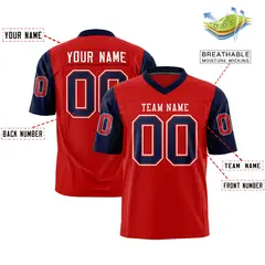 Red Navy Raglan Sleeves Authentic Football Jersey 2