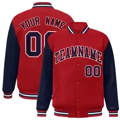 Red Navy Raglan Sleeves Varsity Full-Snap Letterman Jacket 1