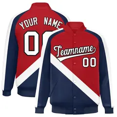 Red Navy Raglan Varsity Letterman Baseball Jacket 1