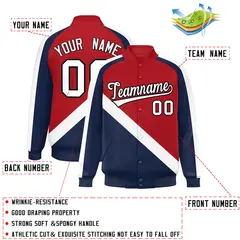 Red Navy Raglan Varsity Letterman Baseball Jacket 2