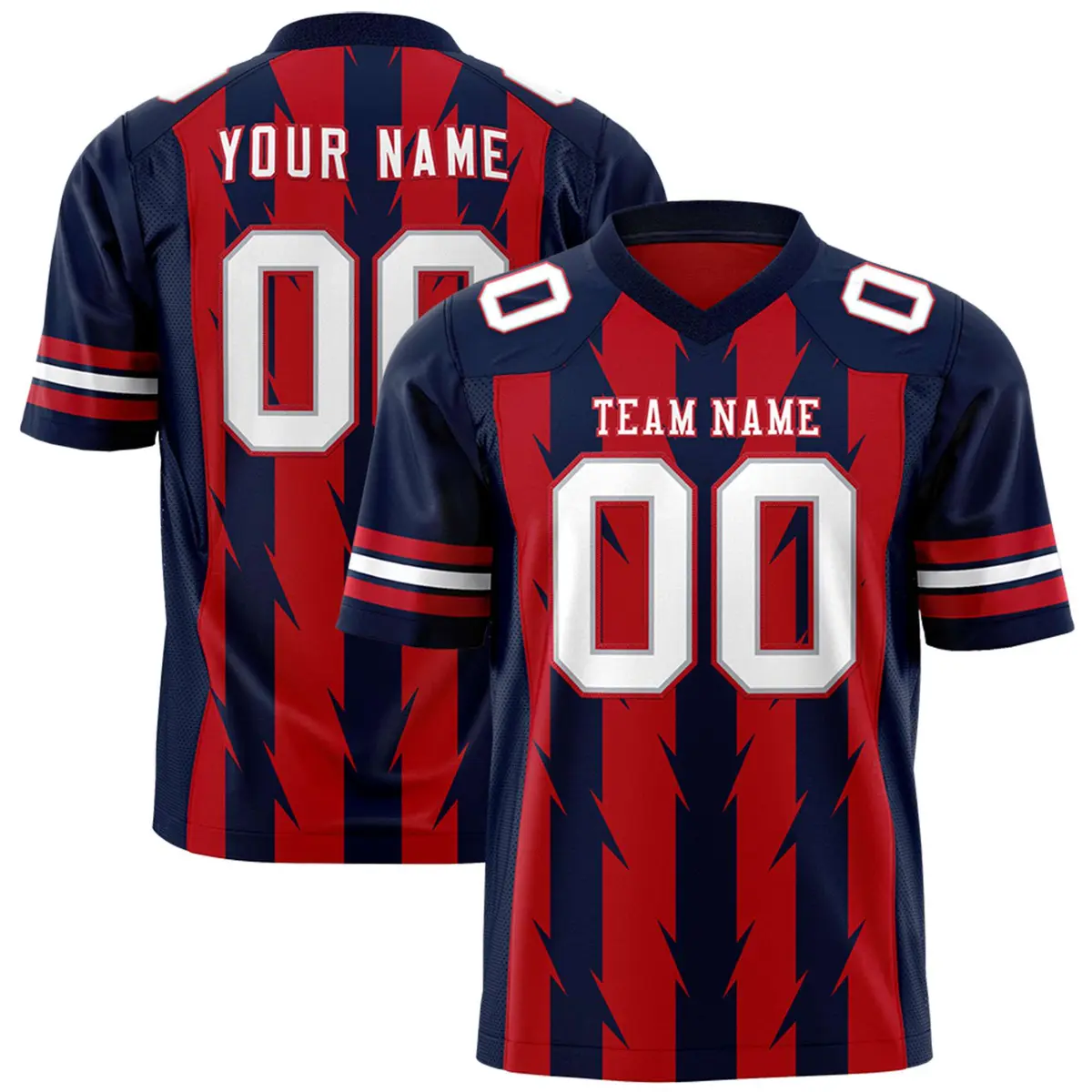 Red Navy Razr Stripe Graffiti Pattern Flag Football Jersey