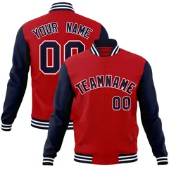 Red Navy-Red Raglan Sleeves Varsity Full-Snap Letterman Jacket