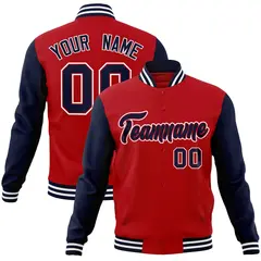 Red Navy-Red Raglan Sleeves Varsity Full-Snap Letterman Jacket 1