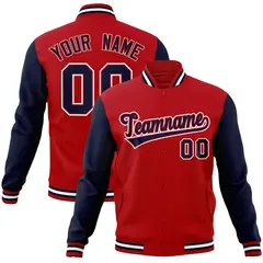 Red Navy-Red Raglan Sleeves Varsity Full-Snap Letterman Jacket 1