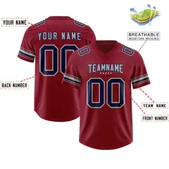 Red Navy Retro Sleeve Line Authentic Football Jersey 2