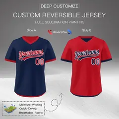 Red Navy Reversible Pullover Baseball Jersey 2
