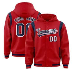 Red Navy Shoulder Color Block Varsity Letterman Jacket Hoodie 1