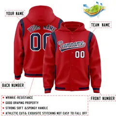 Red Navy Shoulder Color Block Varsity Letterman Jacket Hoodie 4