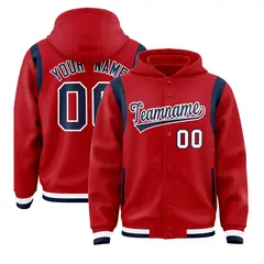 Red Navy Shoulder Color Block Varsity Letterman Jacket Hoodie 1