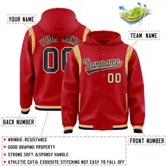 Red Navy Shoulder Color Block Varsity Letterman Jacket Hoodie 4