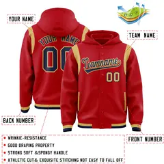 Red Navy Shoulder Color Block Varsity Letterman Jacket Hoodie 4