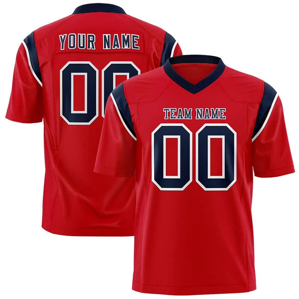 Red Navy Shoulder Cut Two-Tone Flag Football Jersey