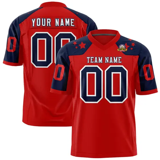 Red Navy Shoulder Star Pattern Flag Football Jersey