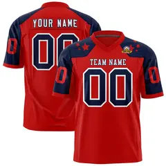 Red Navy Shoulder Star Pattern Flag Football Jersey 1