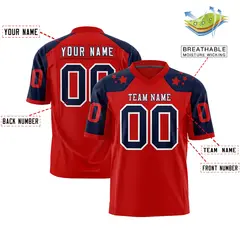 Red Navy Shoulder Star Pattern Flag Football Jersey 2