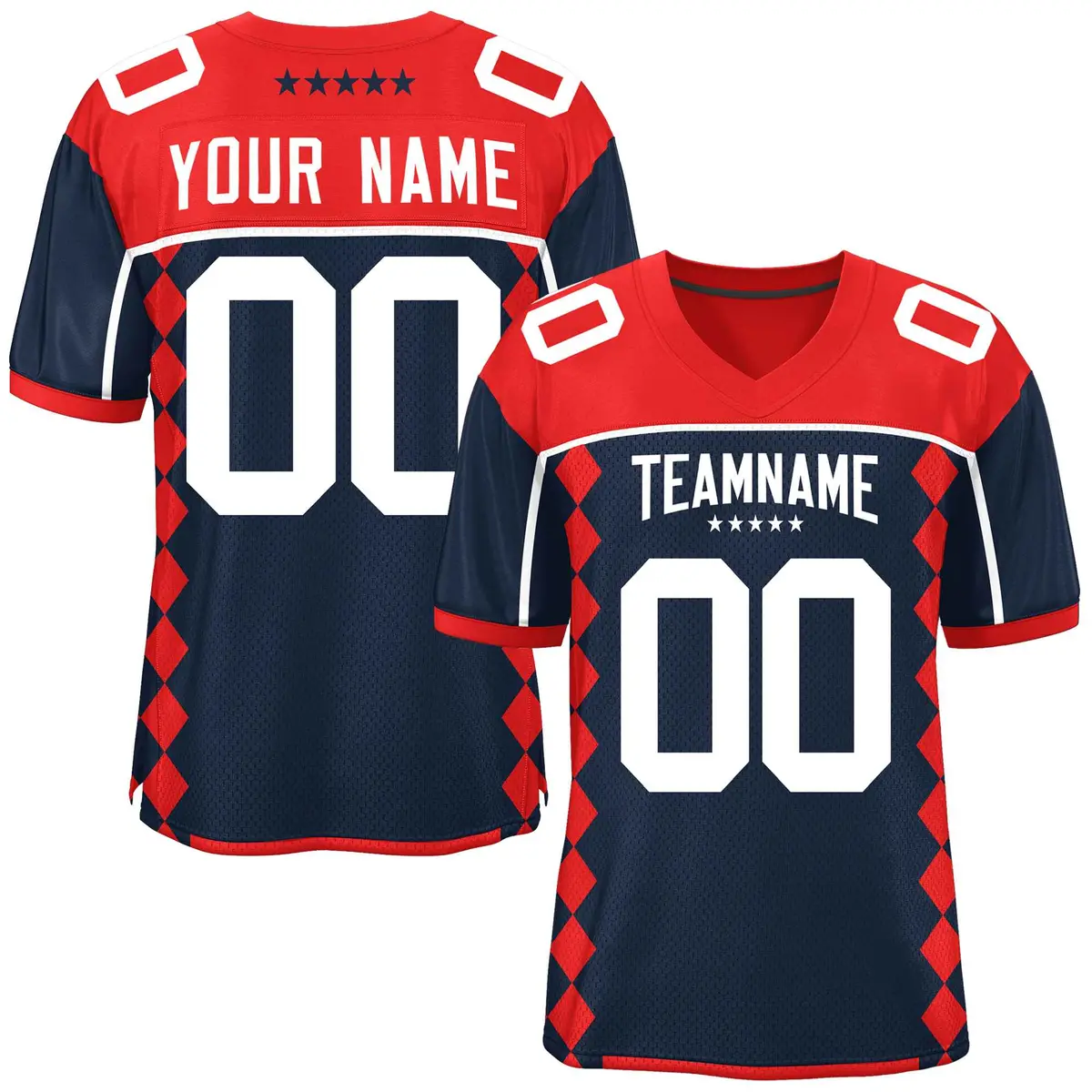 Red Navy Side Blocks Raglan Authentic Football Jersey