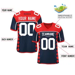 Red Navy Side Blocks Raglan Authentic Football Jersey 2