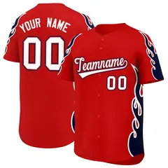 Red Navy Side Flame Outline Baseball Jersey