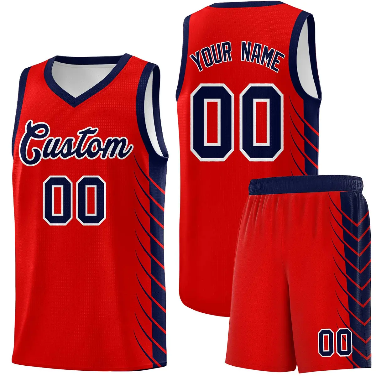 Red Navy Side Symmetrical Line Pattern Basketball Jersey